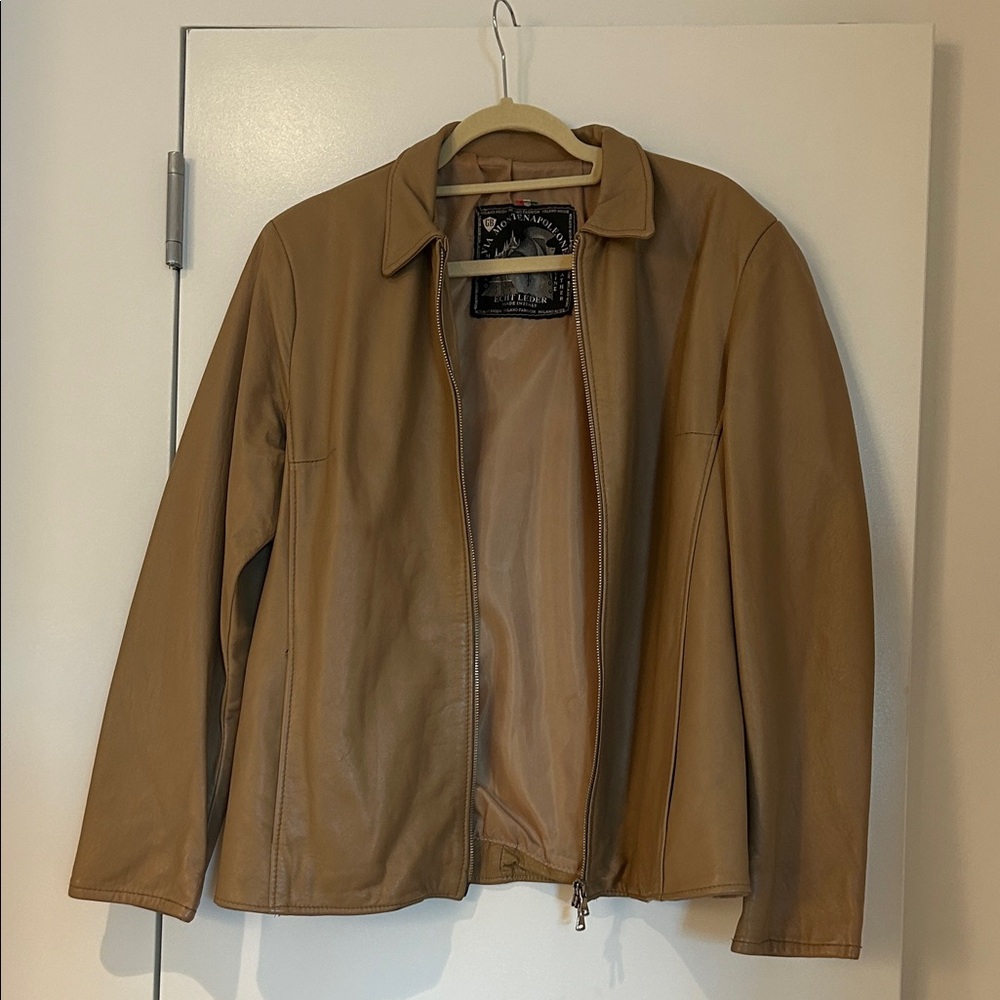Genuine Leather Jacket in Tan, made in Italy